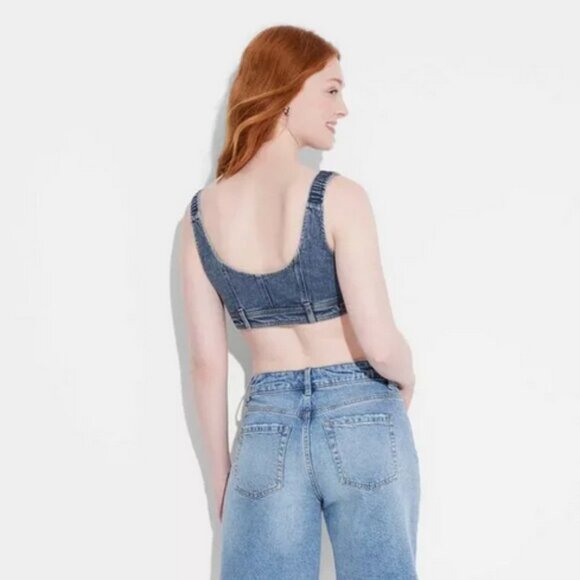 Women's Scoop Neck Reworked Denim Tiny Vest - Wild Fable™ Blue M - Picture 2 of 5